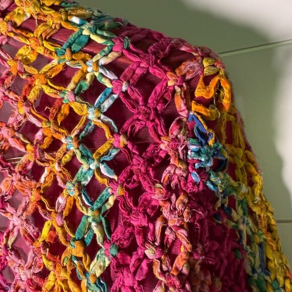 Sandy Starkman Sz L Funky Maximalist Colorful Y2K Woven Ribbon Textile Jacket - Picture 5 of 9